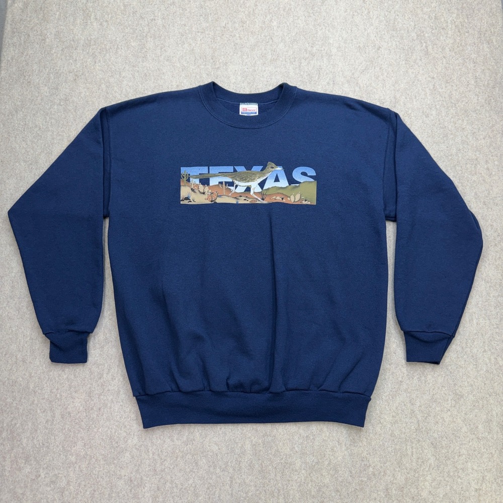 Vintage Hanes Texas Roadrunner Sweatshirt Mens L Blue Americana Western 90s